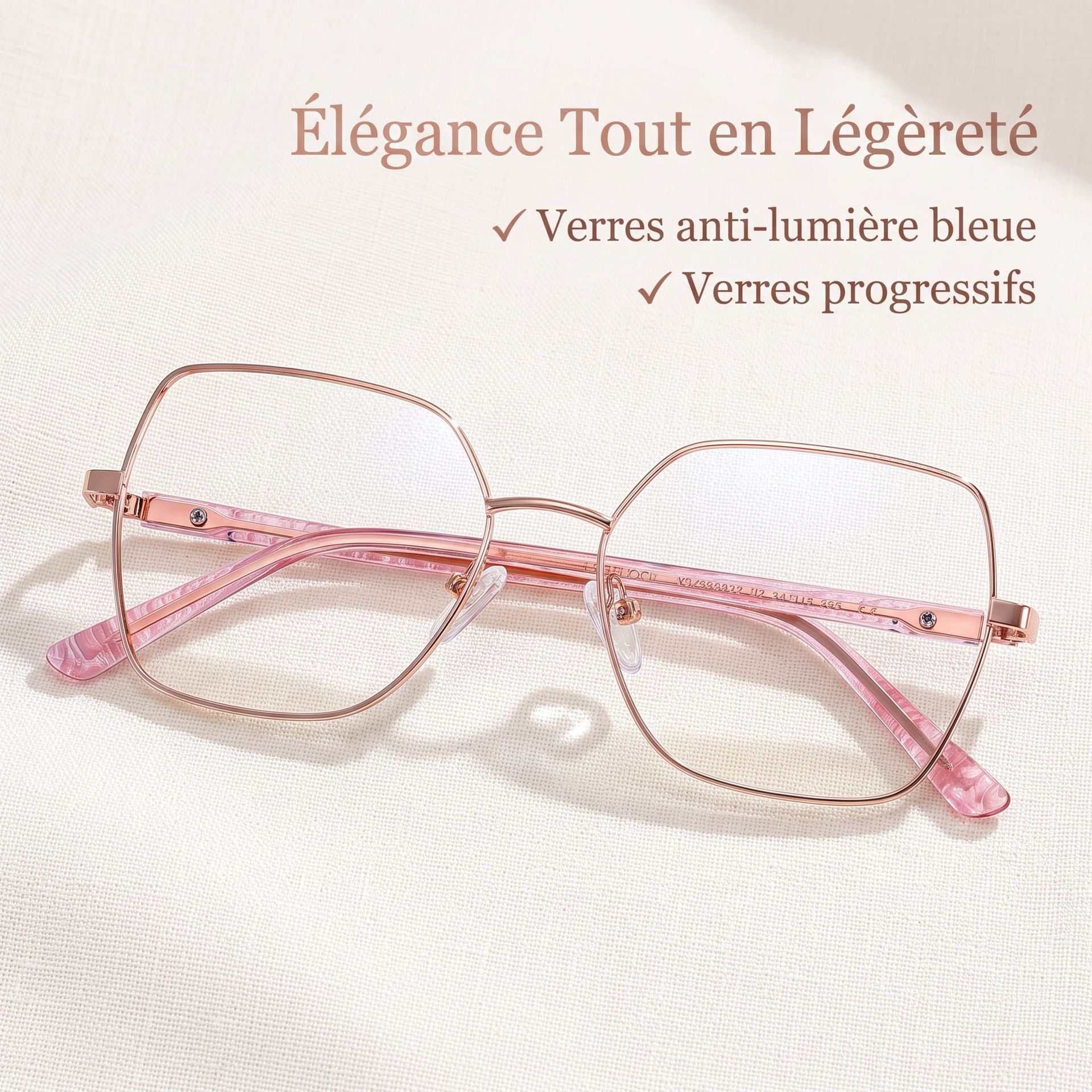 Lunettes or rose pour femmes avec des branches roses transparentes0