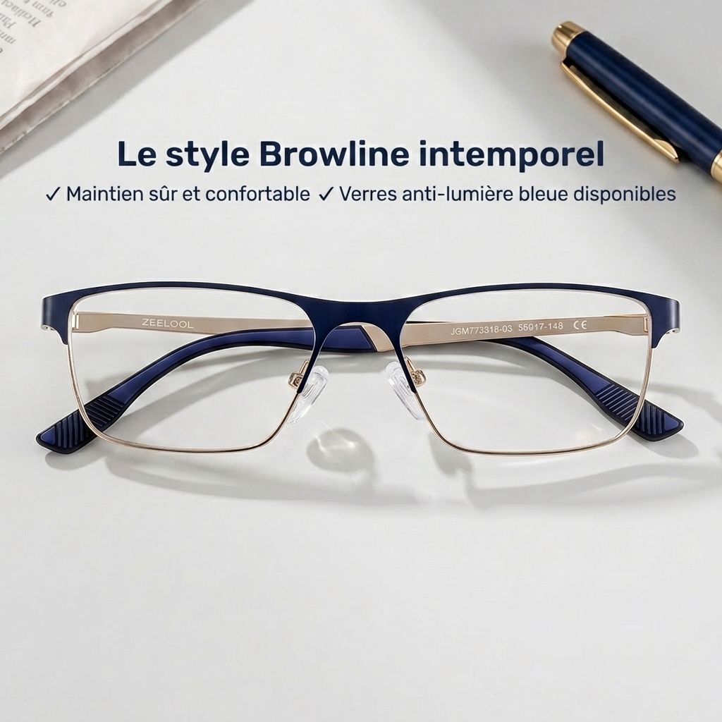 Design de monture de lunettes Kellen bleue demi-cerclée pour Hommes | ZEELOOL0
