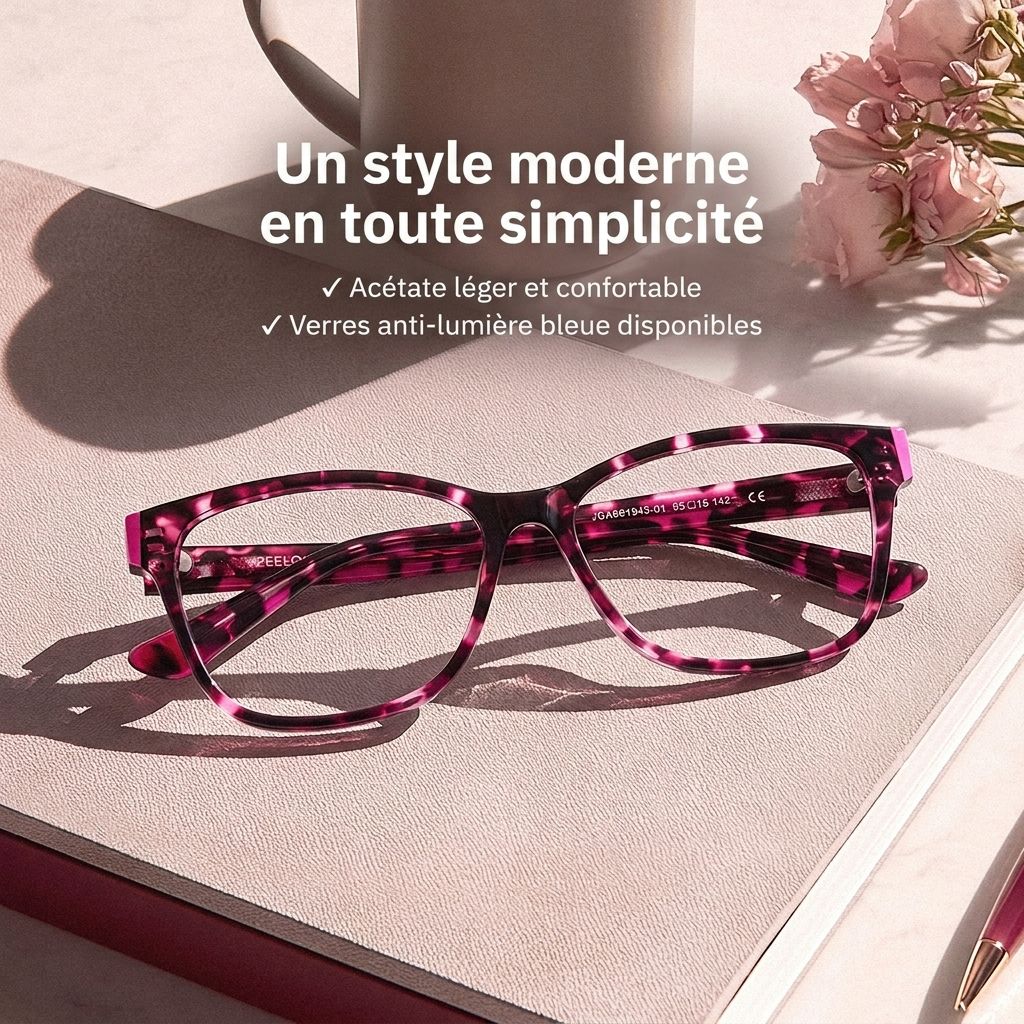 Eva Lunettes à Monture Rectangulaire Écaille de Tortue Rose | ZEELOOL0