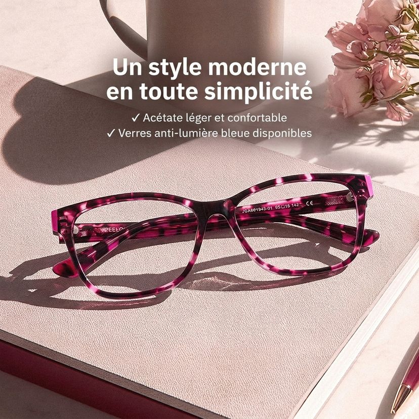 Eva Tortue rose Rectangulaire lunettes