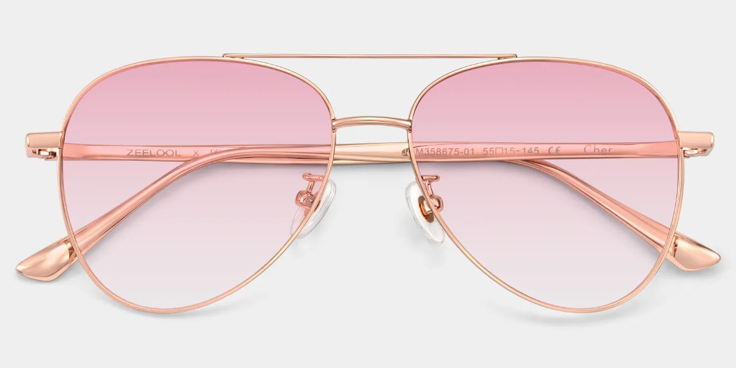 Cher Metal Aviator Or Rose Lunettes de soleil à Monture | ZEELOOL FR1