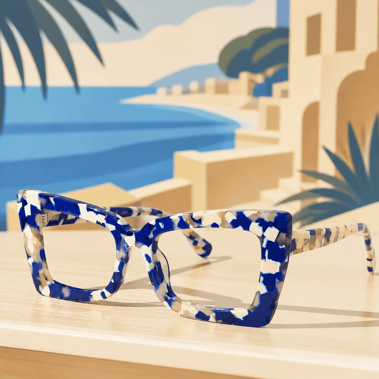 Newell Rectangulaires Acétate Blue-Floral Lunettes0
