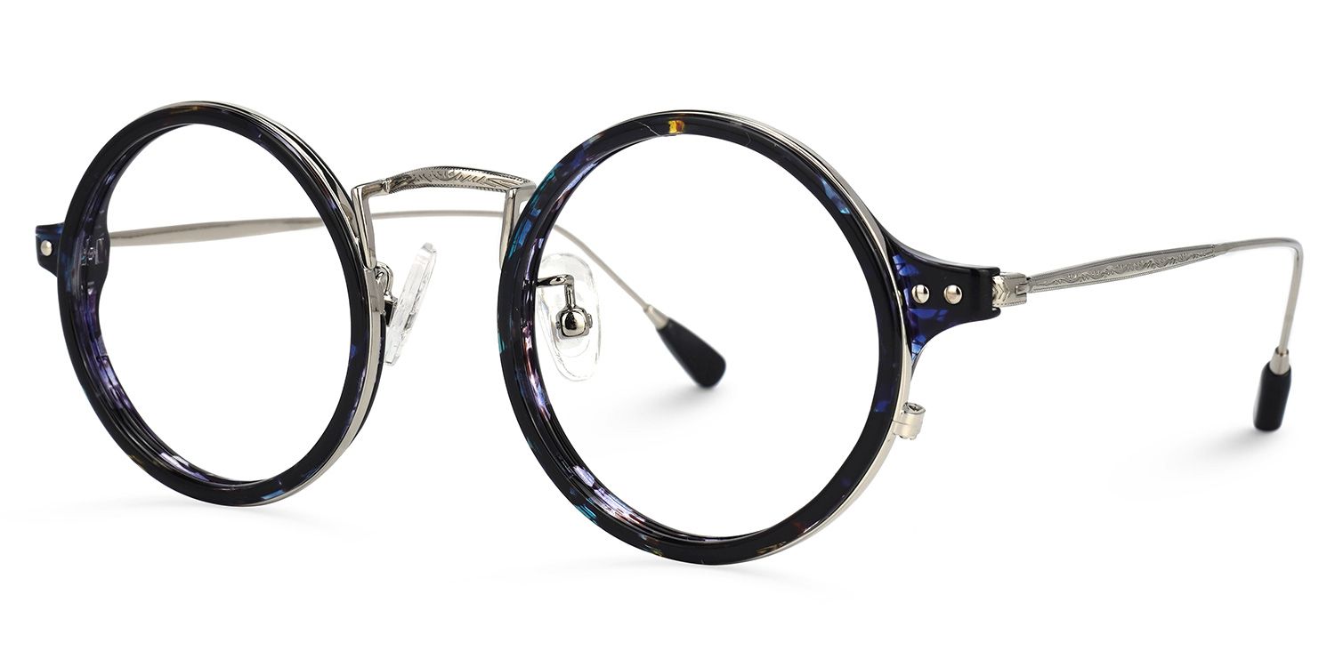 Hadassah Lunettes rondes à motif floral bleu1