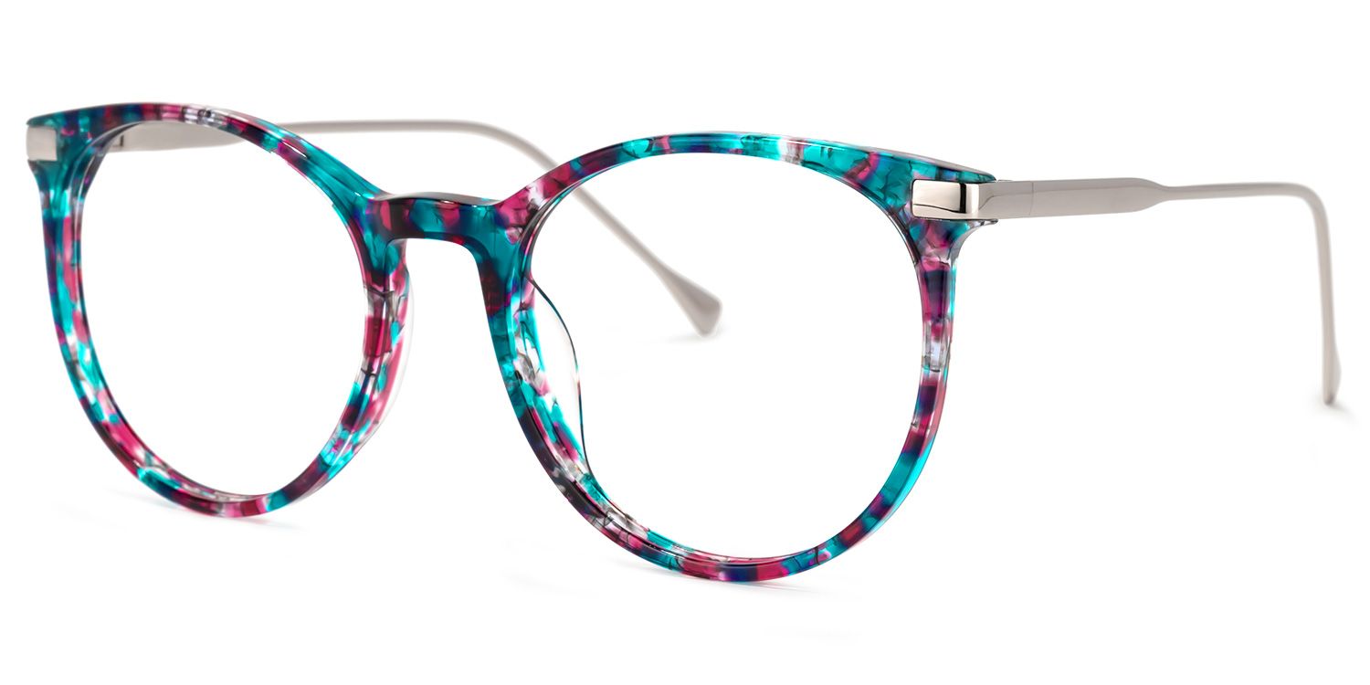 Lenid Bleu Floral Ronde Lunettes1