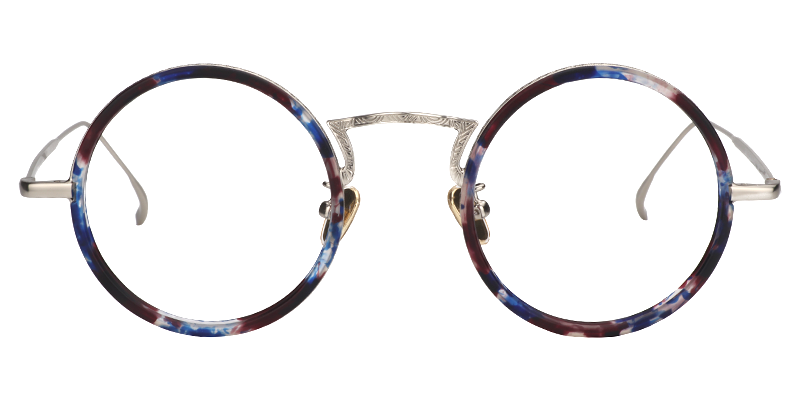 Alisa Lunettes rondes bleu à monture pleine avec motif floral 0
