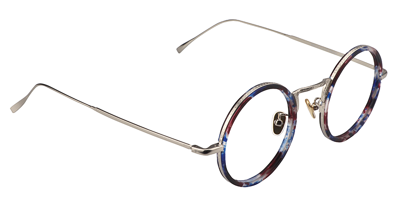 Alisa Lunettes rondes bleu à monture pleine avec motif floral 3